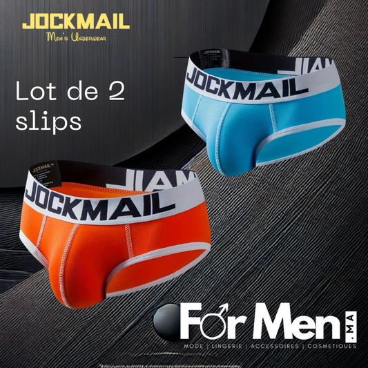 Lot de deux boxers slips pour homme jockmail bleu orange Maroc