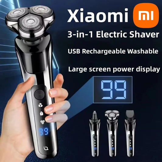 Rasoir Électrique Xiaomi 3-en-1 Rechargeable avec Têtes Lavables et Écran Digital